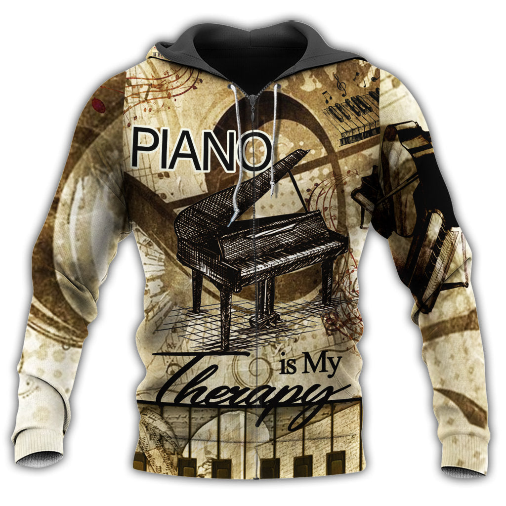 Zip Hoodie / S Music Piano Is My Therapy Brown Style - Hoodie - Owls Matrix LTD