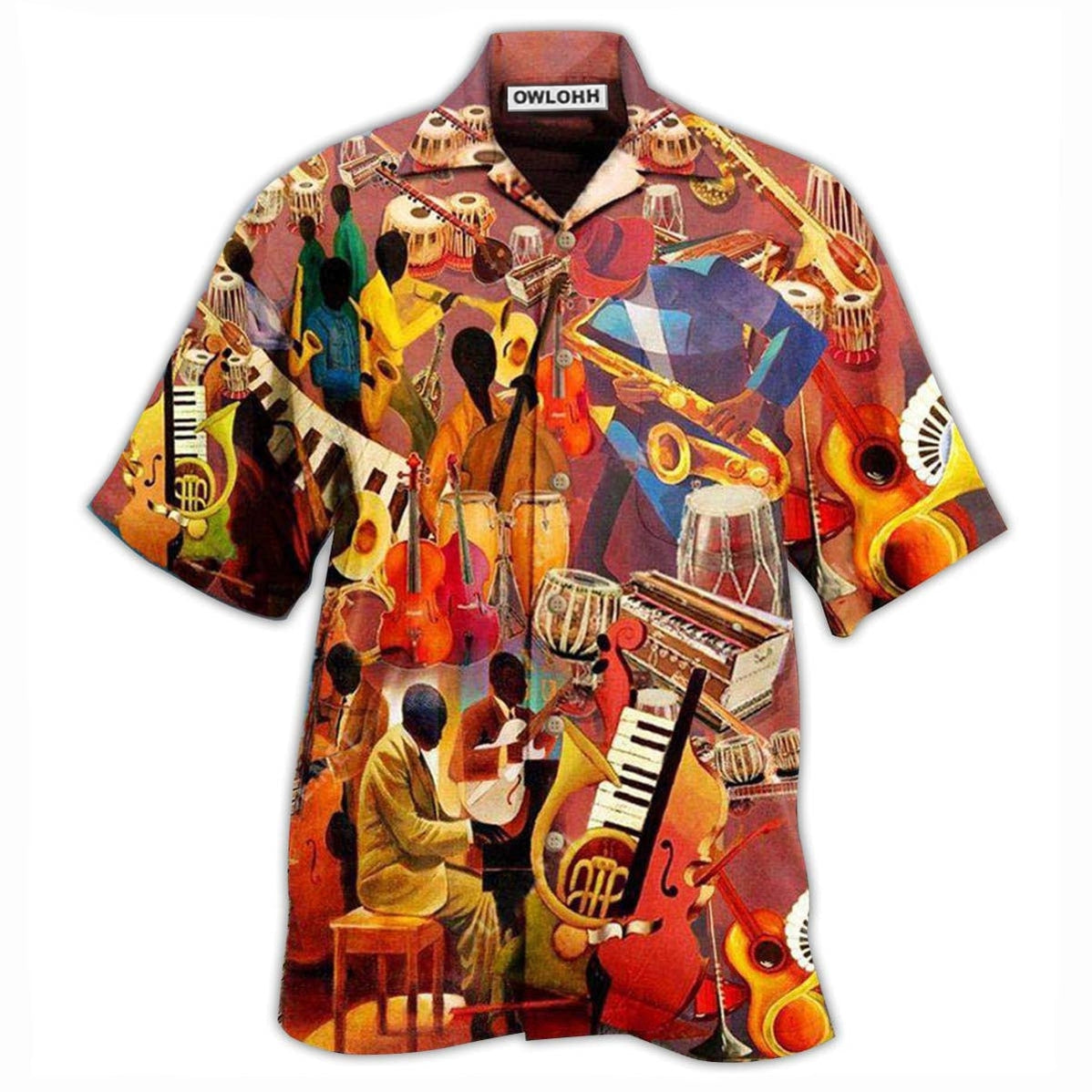 Hawaiian Shirt / Adults / S Jazz Music The Melody Of Time Jazz - Hawaiian Shirt - Owls Matrix LTD