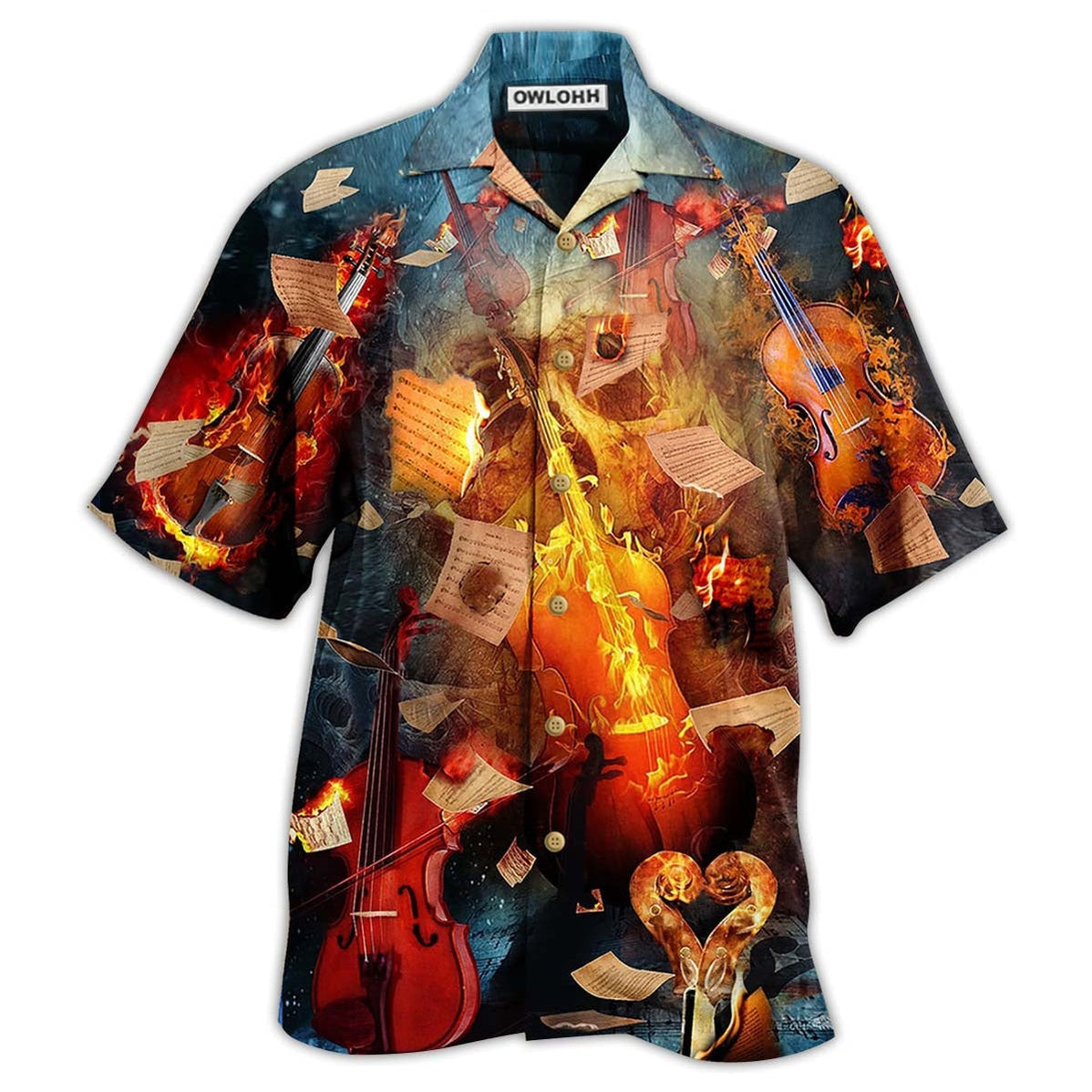 Hawaiian Shirt / Adults / S Violin Music Fire Burn Fire - Hawaiian Shirt - Owls Matrix LTD