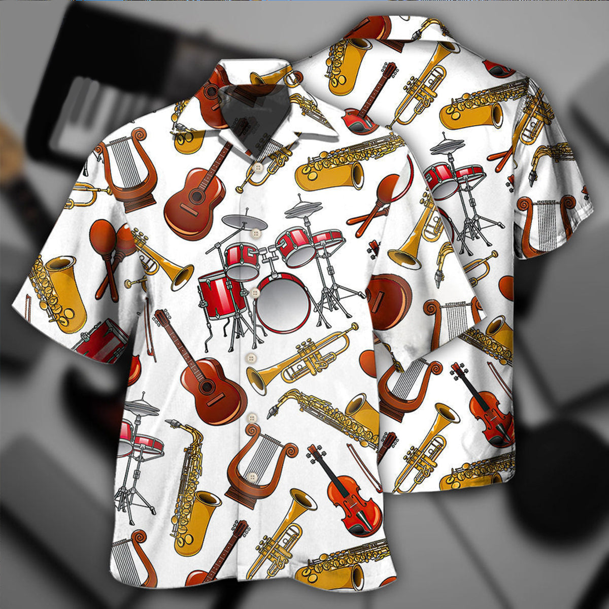 Music Instruments White Style - Hawaiian Shirt - Owls Matrix LTD