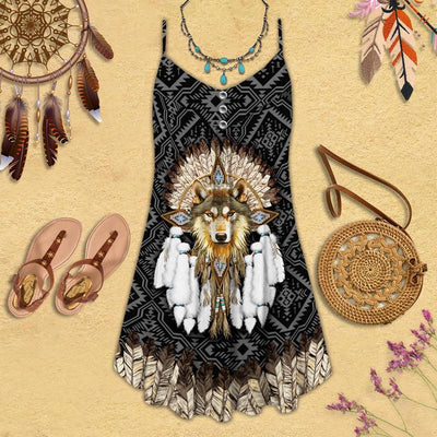 Native Wolf Loves Dreamcatcher - Summer Dress - Owls Matrix LTD