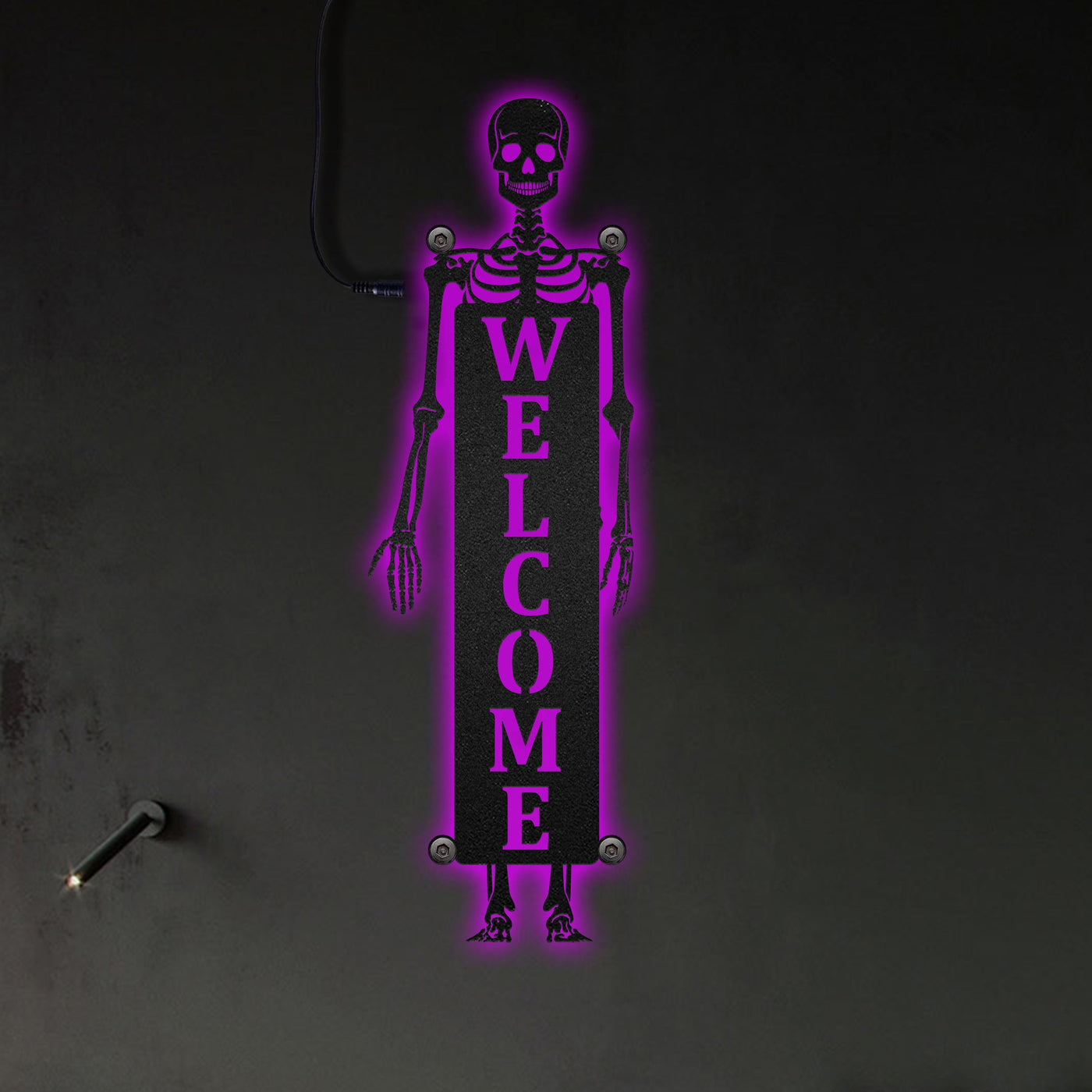 12"x12" Halloween Welcome Halloween Skeleton - Led Light Metal - Owls Matrix LTD