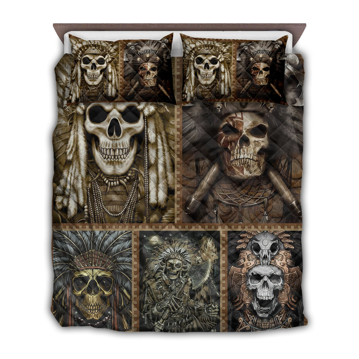TWIN ( 50 x 60 INCH ) Native American Amazing Skull - Quilt Set - Owls Matrix LTD