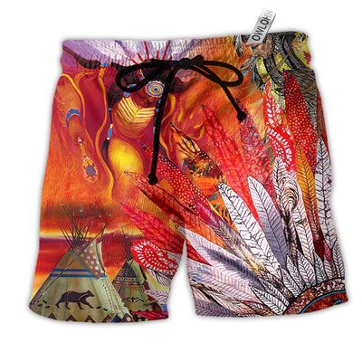 Beach Short / Adults / S Native American Amazing With Fire Red Cool - Beach Short - Owls Matrix LTD