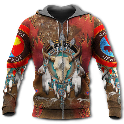 Zip Hoodie / S Native American Culture Bull - Hoodie - Owls Matrix LTD