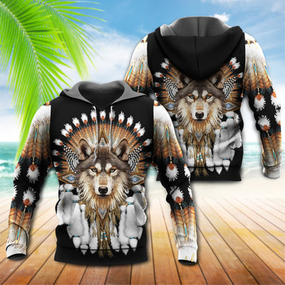 Native American Culture With Cool Wolf - Hoodie - Owls Matrix LTD
