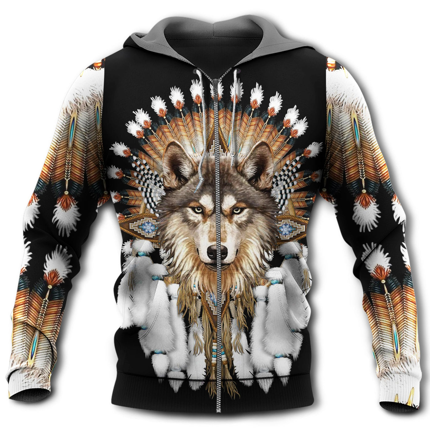 Zip Hoodie / S Native American Culture With Cool Wolf - Hoodie - Owls Matrix LTD