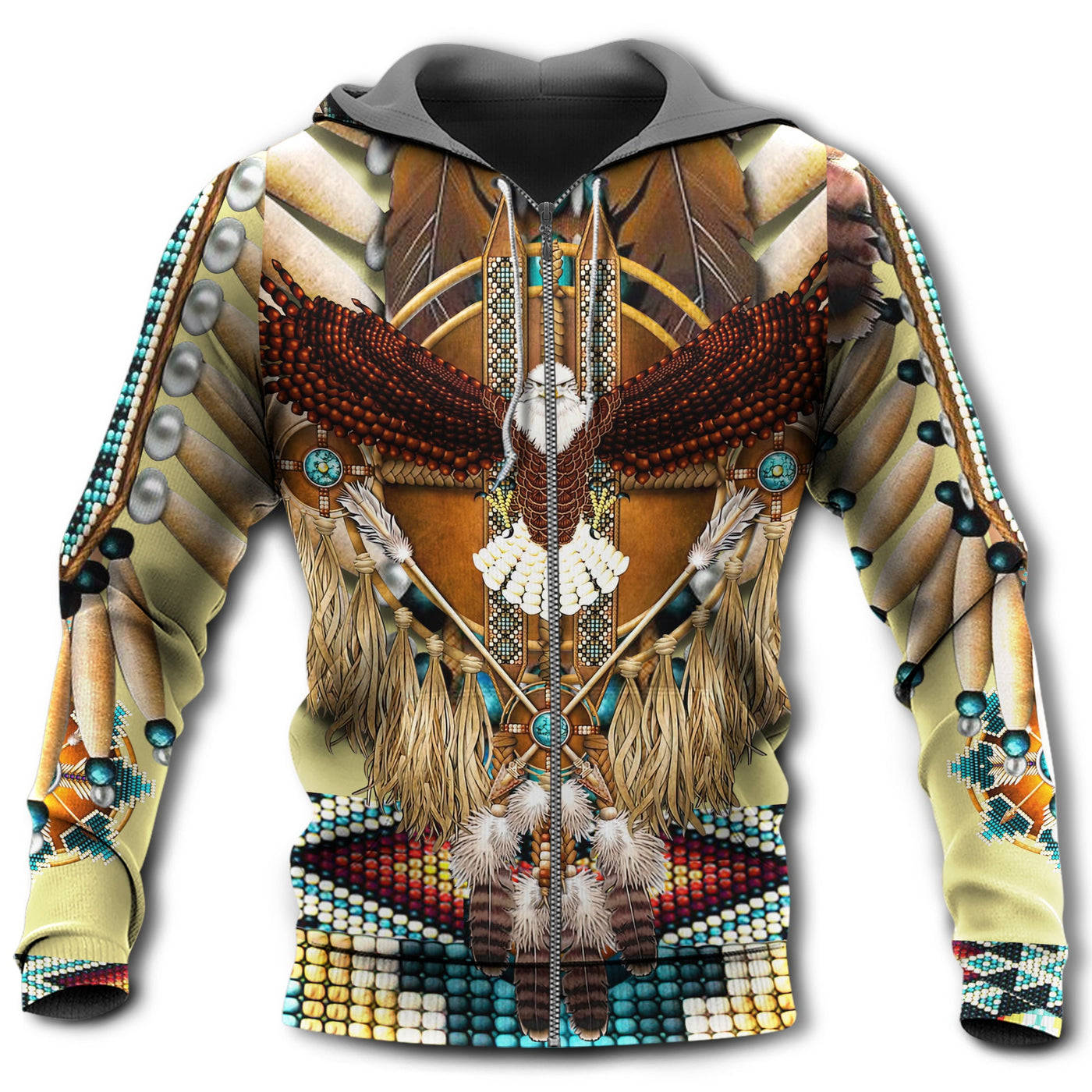 Zip Hoodie / S Native American Eagle Pattern - Hoodie - Owls Matrix LTD