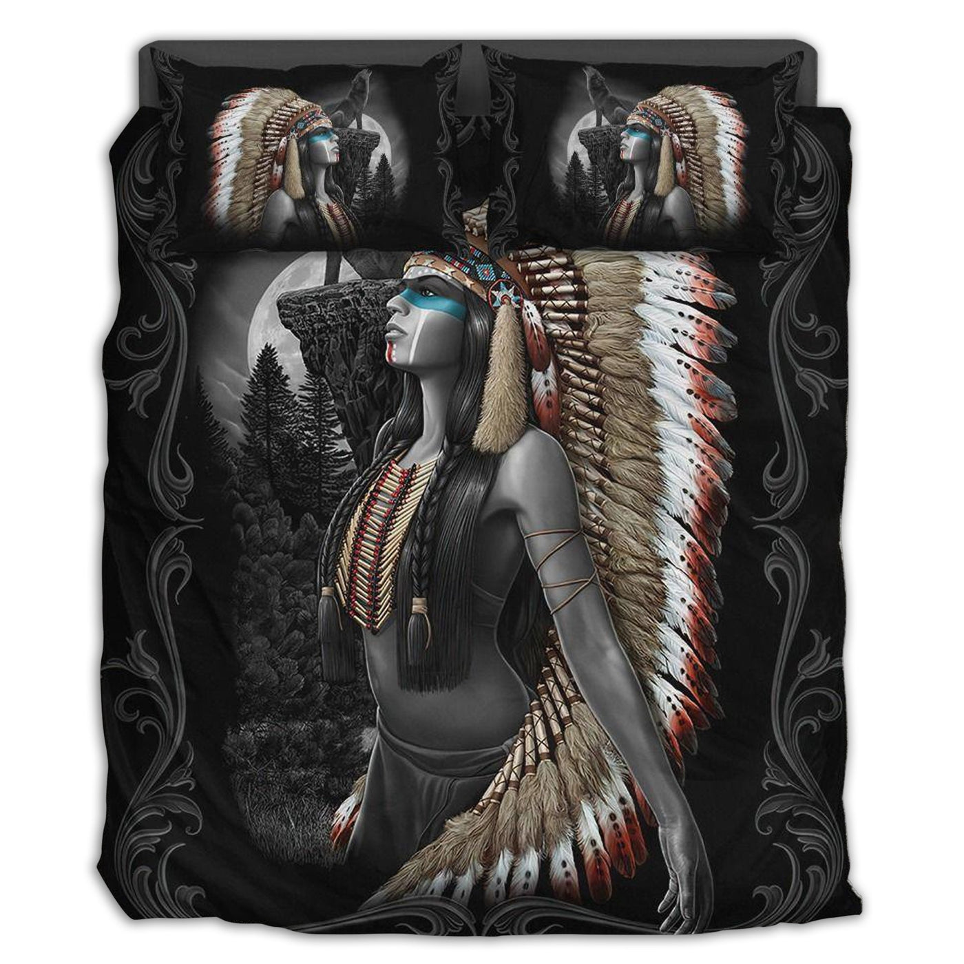 US / Twin (68" x 86") Native American Peace In To The Forest I Go - Bedding Cover - Owls Matrix LTD