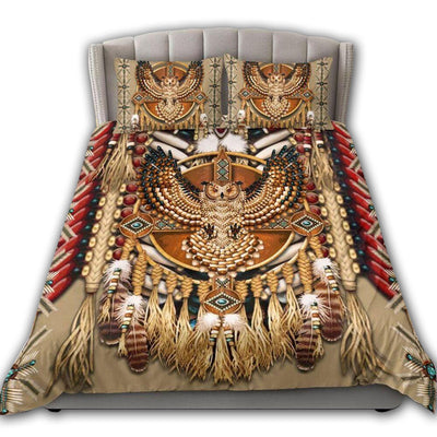 US / Twin (68" x 86") Native American Peace Love Owl - Bedding Cover - Owls Matrix LTD