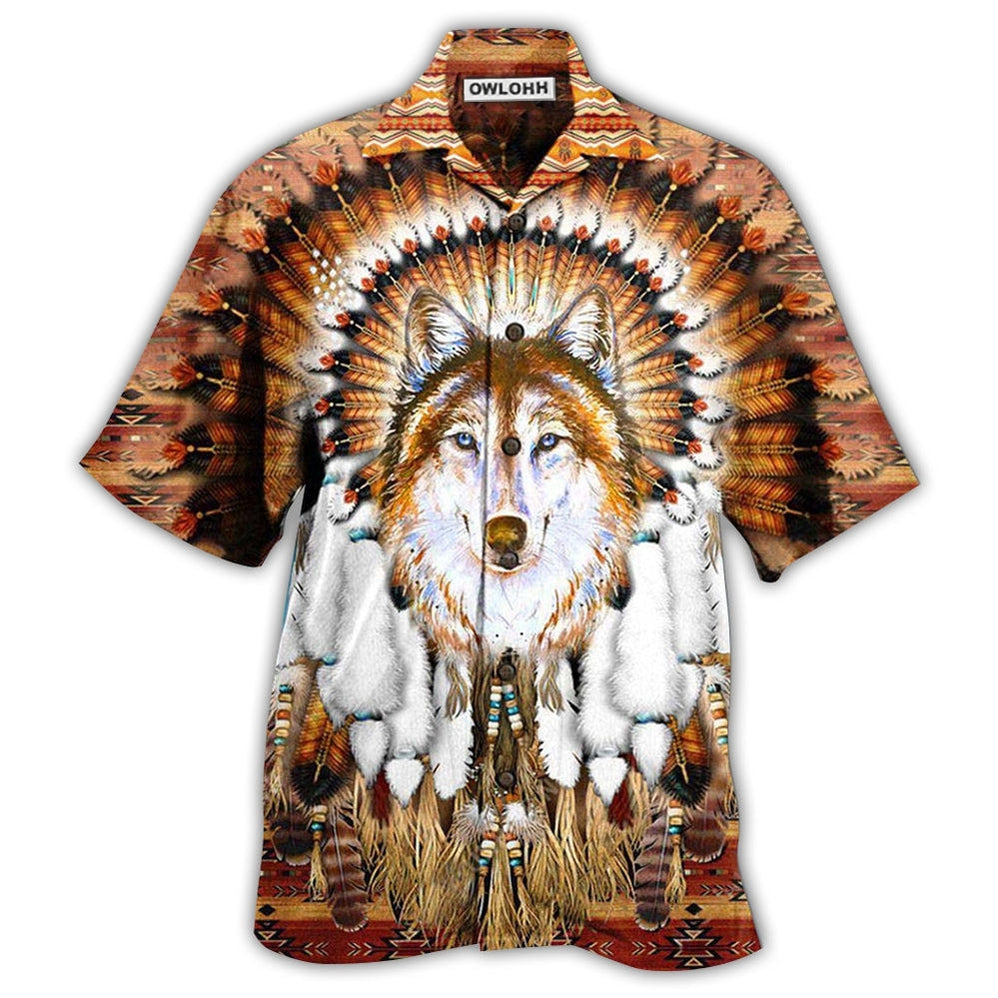 Hawaiian Shirt / Adults / S Native American Wolf Feather Headdress Cool - Hawaiian Shirt - Owls Matrix LTD