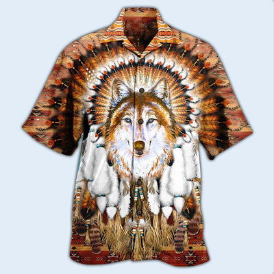 Native American Wolf Feather Headdress Cool - Hawaiian Shirt - Owls Matrix LTD