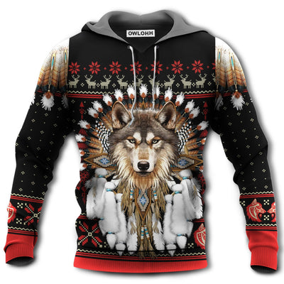 Unisex Hoodie / S Native American Wolf Headdress With Black And Red - Hoodie - Owls Matrix LTD