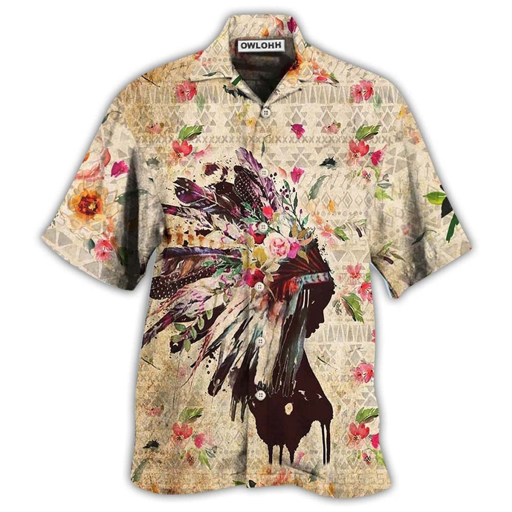 Hawaiian Shirt / Adults / S Native Girl Flowers Floral - Hawaiian Shirt - Owls Matrix LTD