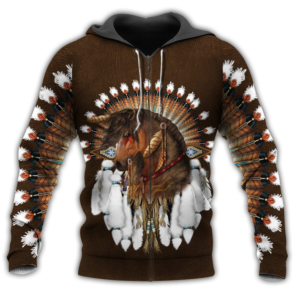 Zip Hoodie / S Native Horse Dreamcatcher Style - Hoodie - Owls Matrix LTD