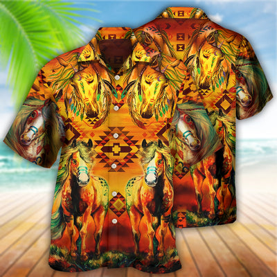 Native Horse Love Peace Life Sunset Pattern - Hawaiian Shirt - Owls Matrix LTD