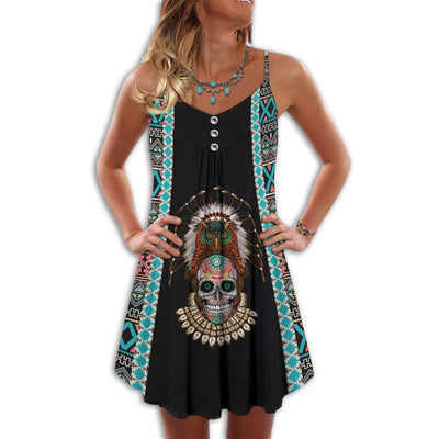 Native Skull Summer Vibes Pattern - Summer Dress - Owls Matrix LTD