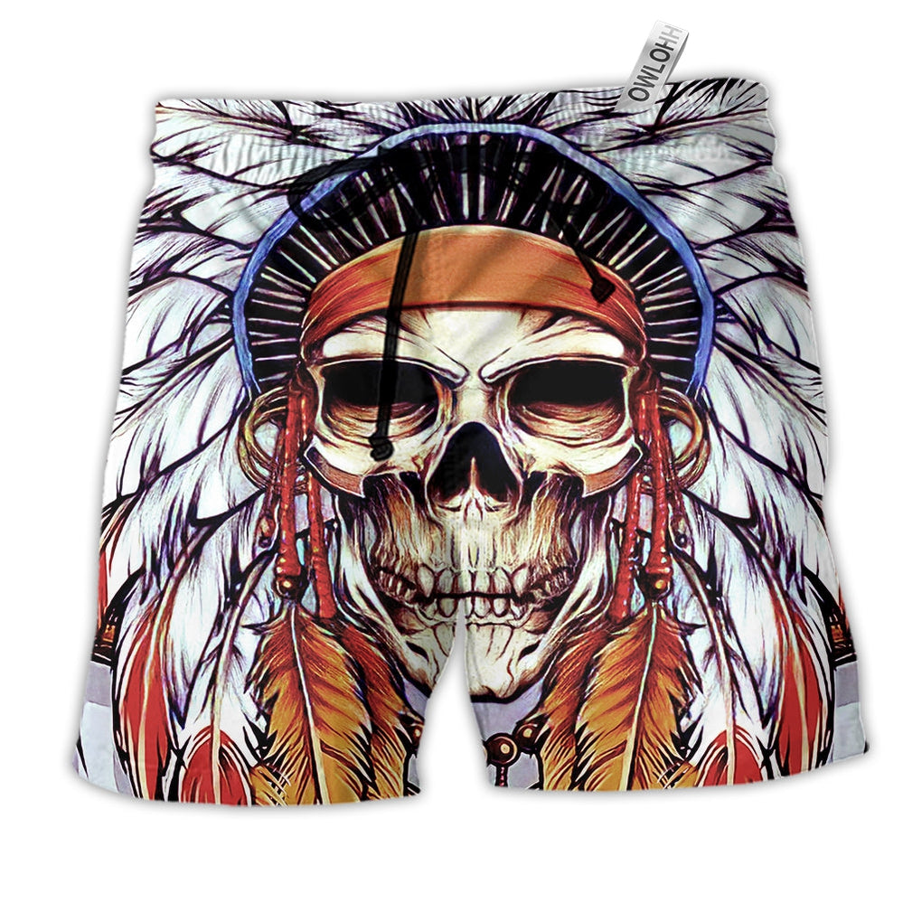 Beach Short / Adults / S Native Style Love Peace Skull Feather - Beach Short - Owls Matrix LTD