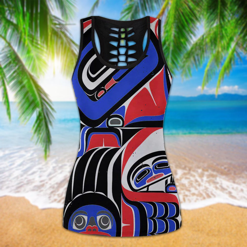 Native Symbol Color Style With Red and Black - Tank Top Hollow - Owls Matrix LTD