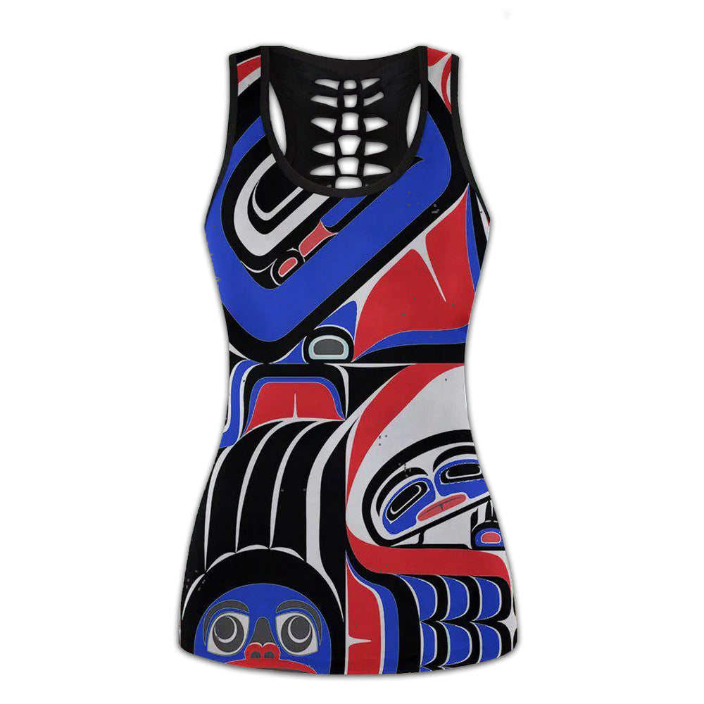 S Native Symbol Color Style With Red and Black - Tank Top Hollow - Owls Matrix LTD