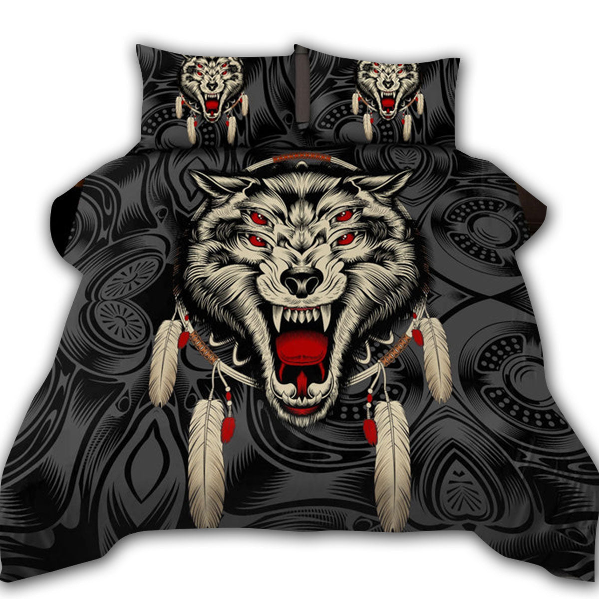 US / Twin (68" x 86") Native Wolf Black And White Style So Cool - Bedding Cover - Owls Matrix LTD