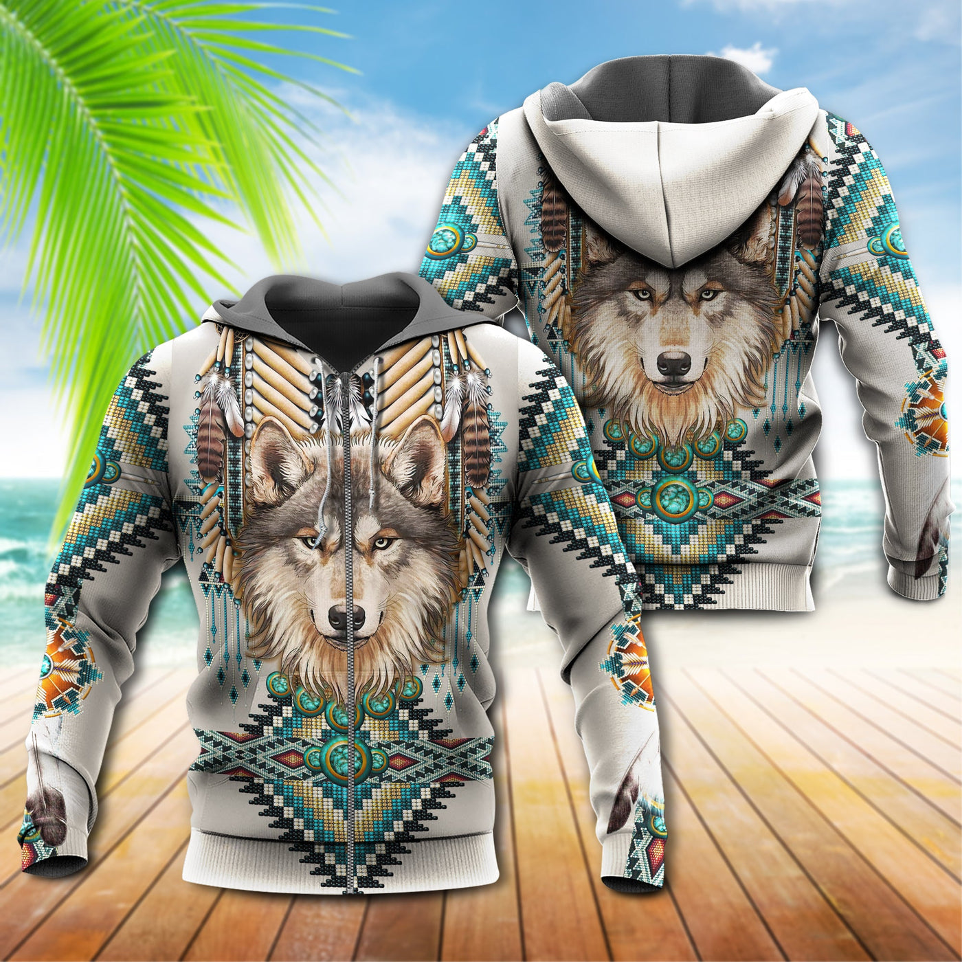 Native Wolf With Sign Amazing Color - Hoodie - Owls Matrix LTD