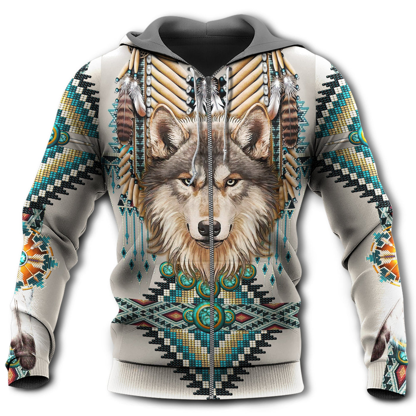 Zip Hoodie / S Native Wolf With Sign Amazing Color - Hoodie - Owls Matrix LTD