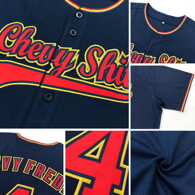 Custom Navy Navy-Red Authentic Baseball Jersey - Owls Matrix LTD