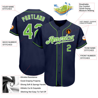 Custom Navy Neon Green-White Authentic Baseball Jersey - Owls Matrix LTD
