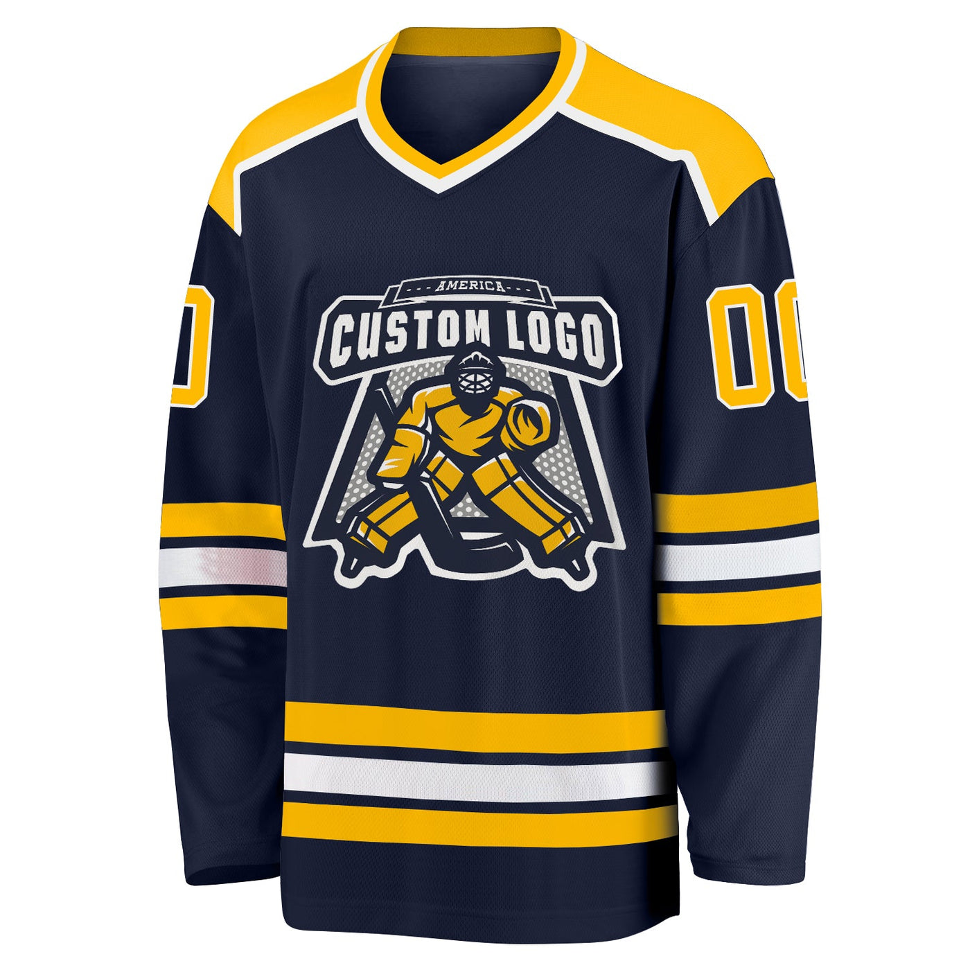 Custom Navy Gold-White Hockey Jersey