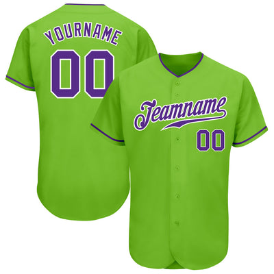 Custom Neon Green Purple-White Authentic Baseball Jersey - Owls Matrix LTD