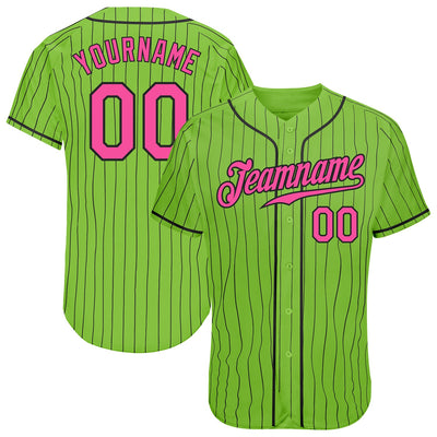 Custom Neon Green Black Pinstripe Pink-Black Authentic Baseball Jersey - Owls Matrix LTD