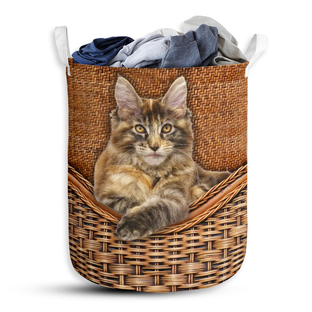Cat Norwegian Forest Cat Rattan Teaxture - Laundry Basket - Owls Matrix LTD
