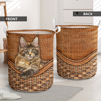 Cat Norwegian Forest Cat Rattan Teaxture - Laundry Basket - Owls Matrix LTD