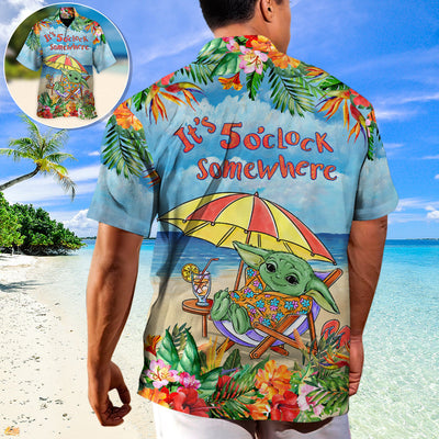 SW Baby Yoda In The Beach It’s 5 O’clock Somewhere Print - Hawaiian Shirt - Owl Ohh-Owl Ohh