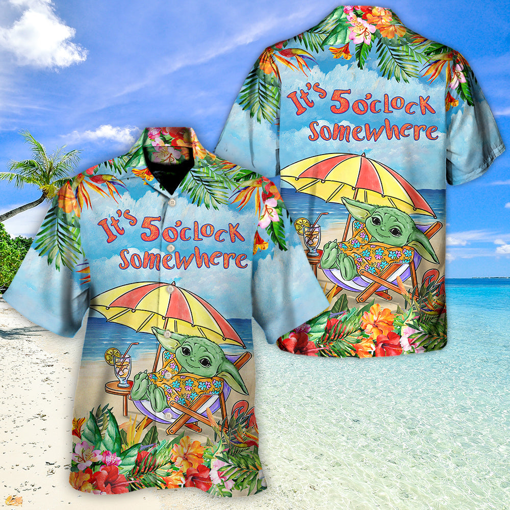 SW Baby Yoda In The Beach It’s 5 O’clock Somewhere Print - Hawaiian Shirt - Owl Ohh-Owl Ohh