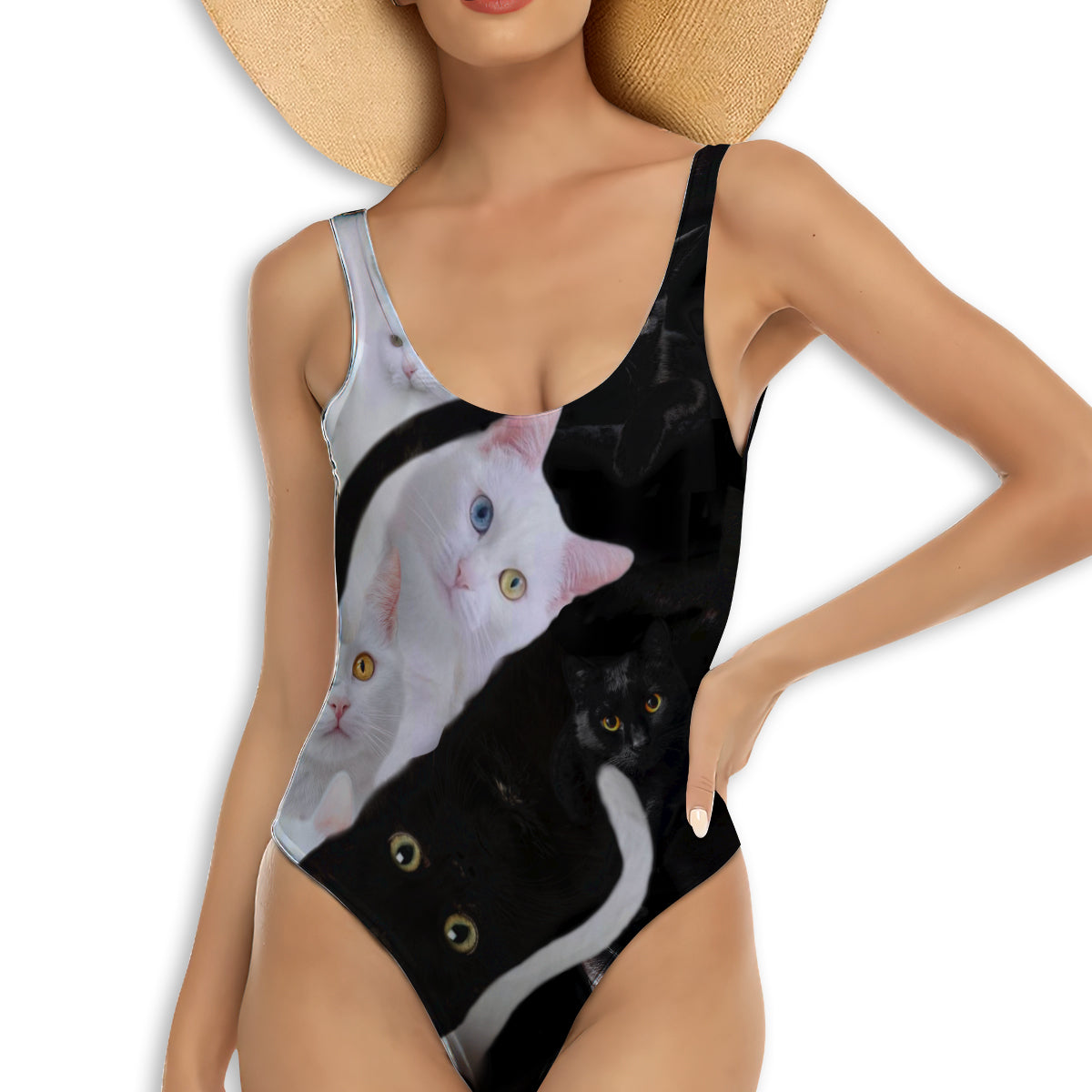S Cat Black And White - One-piece Swimsuit - Owls Matrix LTD