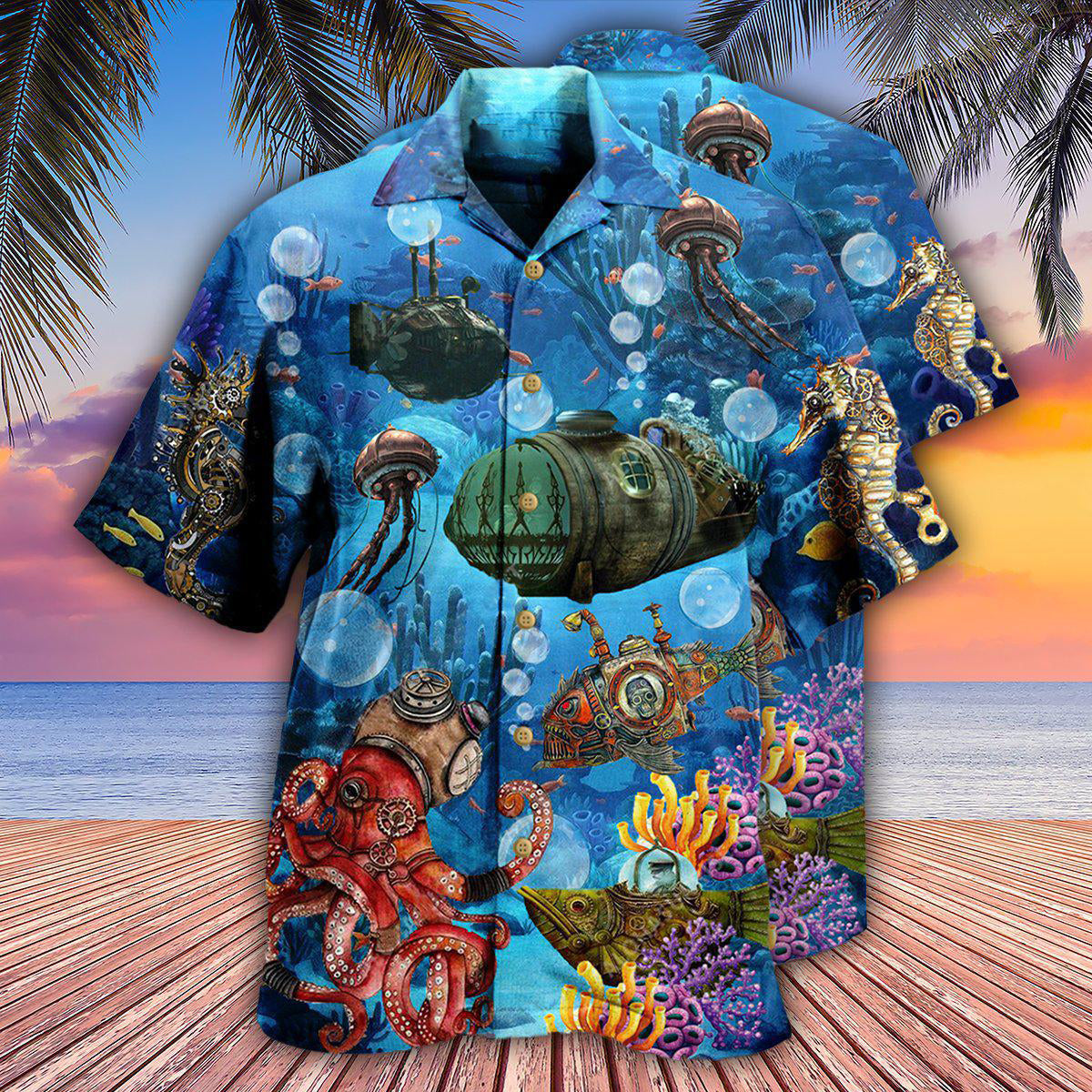 Ocean Steampunk Undersea World - Hawaiian Shirt - Owls Matrix LTD