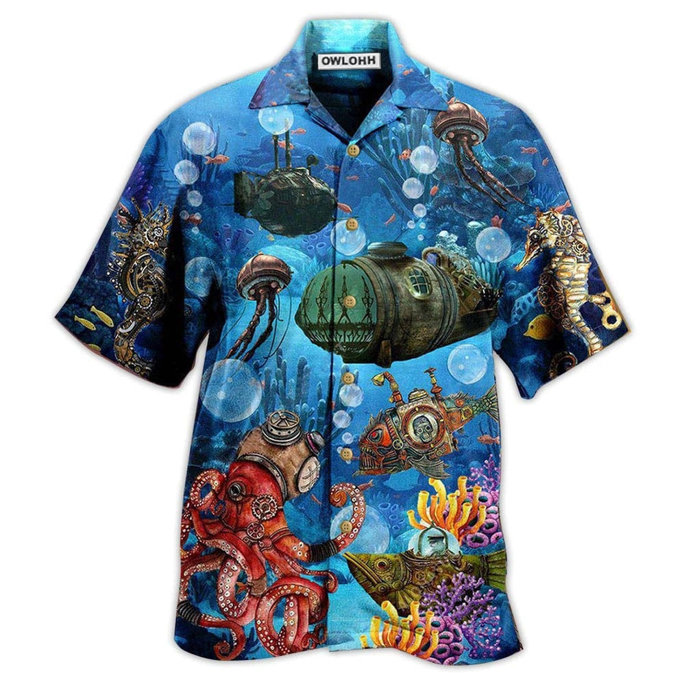 Hawaiian Shirt / Adults / S Ocean Steampunk Undersea World - Hawaiian Shirt - Owls Matrix LTD