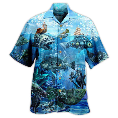 Fishing Ocean Undersea Steampunk Fish - Hawaiian Shirt - Owls Matrix LTD