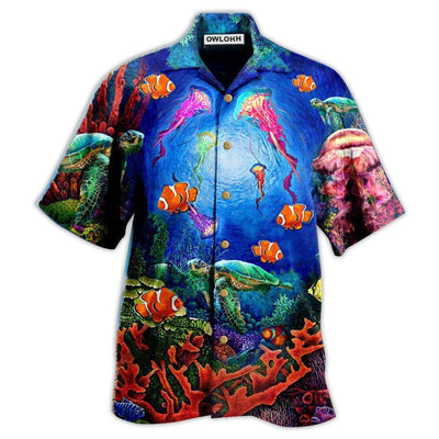 Hawaiian Shirt / Adults / S Ocean Wonderful Under Water World Blue Ocean - Hawaiian Shirt - Owls Matrix LTD