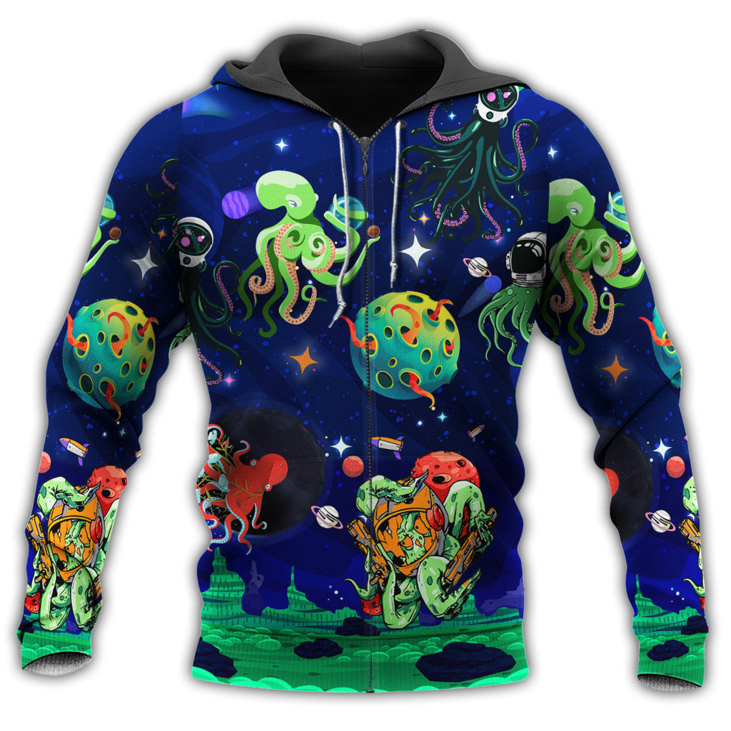 Zip Hoodie / S Octopus Astronaut In Dark Blue - Hoodie - Owls Matrix LTD