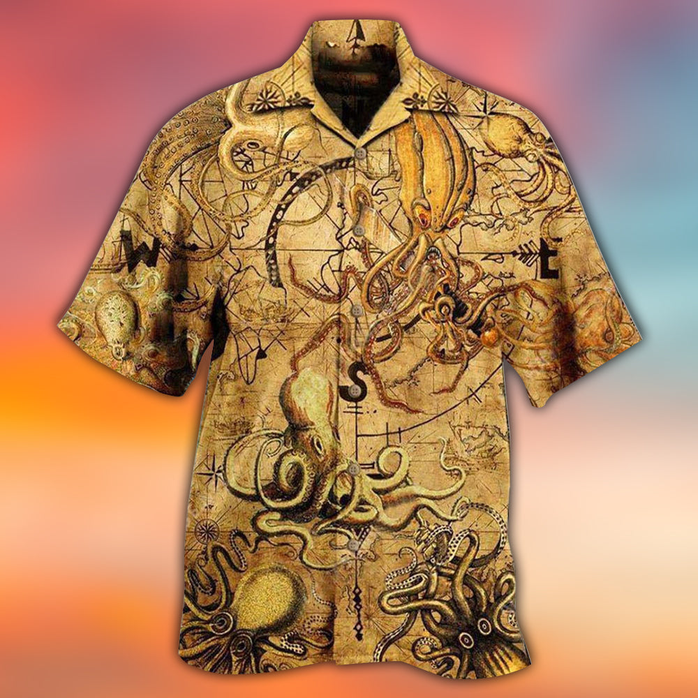 Octopus Hunting Treasure Vintage - Hawaiian Shirt - Owls Matrix LTD