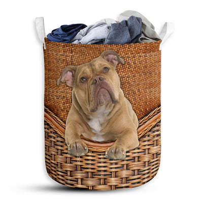 Dog Old English Bulldog Rattan Teaxture - Laundry Basket - Owls Matrix LTD