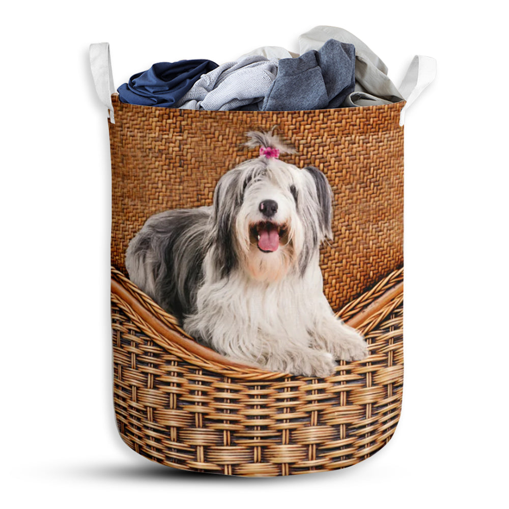 Dog Old English Sheepdog Rattan Teaxture - Laundry Basket - Owls Matrix LTD