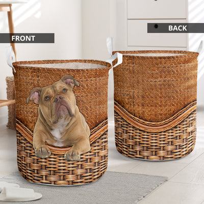 S: 17.72”x13.78” (45x35 cm) Dog Old English Bulldog Rattan Teaxture - Laundry Basket - Owls Matrix LTD