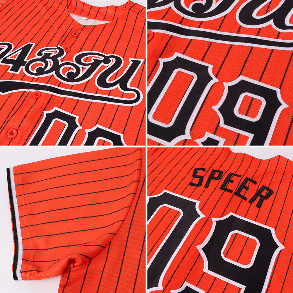 Custom Orange Black Pinstripe Black-White Authentic Baseball Jersey - Owls Matrix LTD