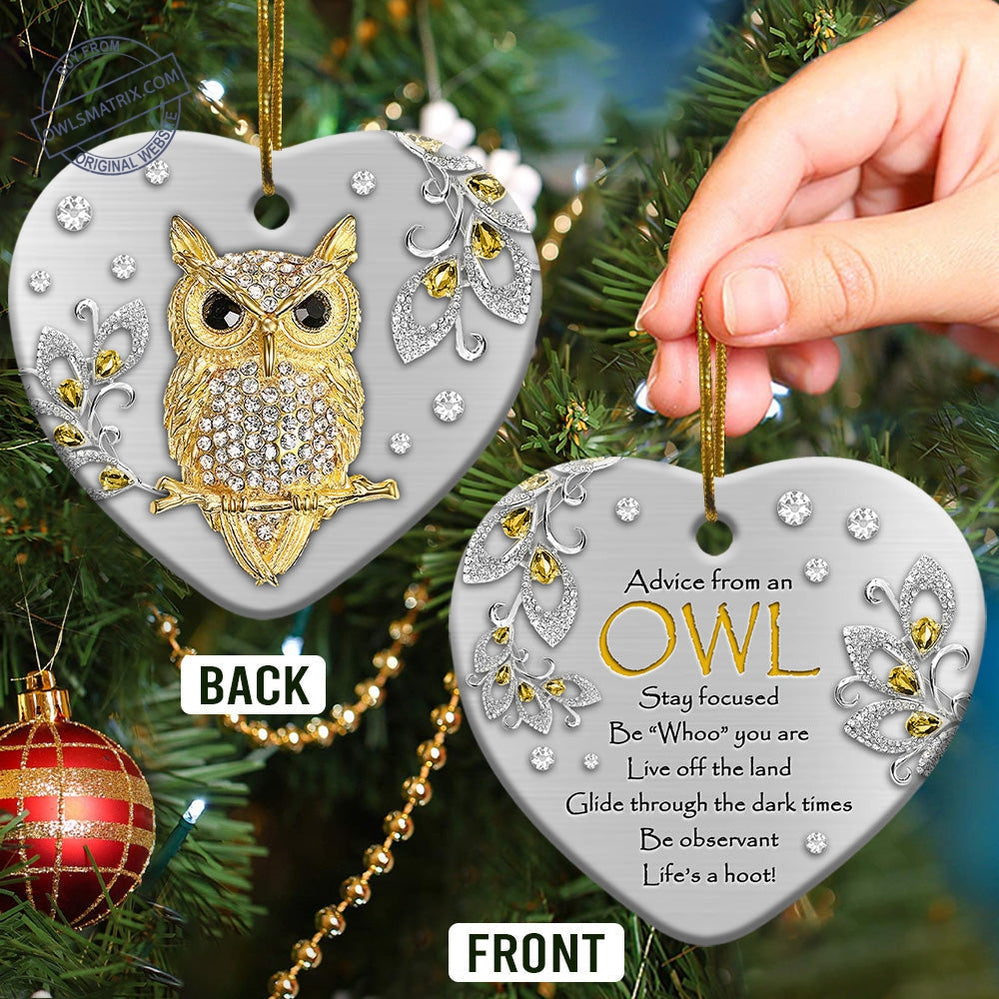 Pack 1 Owl Advice Be Observant - Heart Ornament - Owls Matrix LTD