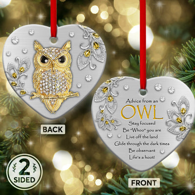 Owl Advice Be Observant - Heart Ornament - Owls Matrix LTD