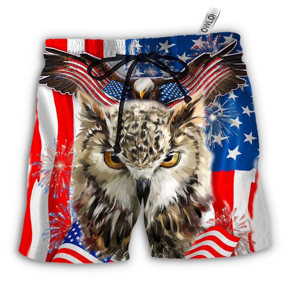 Beach Short / Adults / S Owl America Independence Day - Beach Short - Owls Matrix LTD
